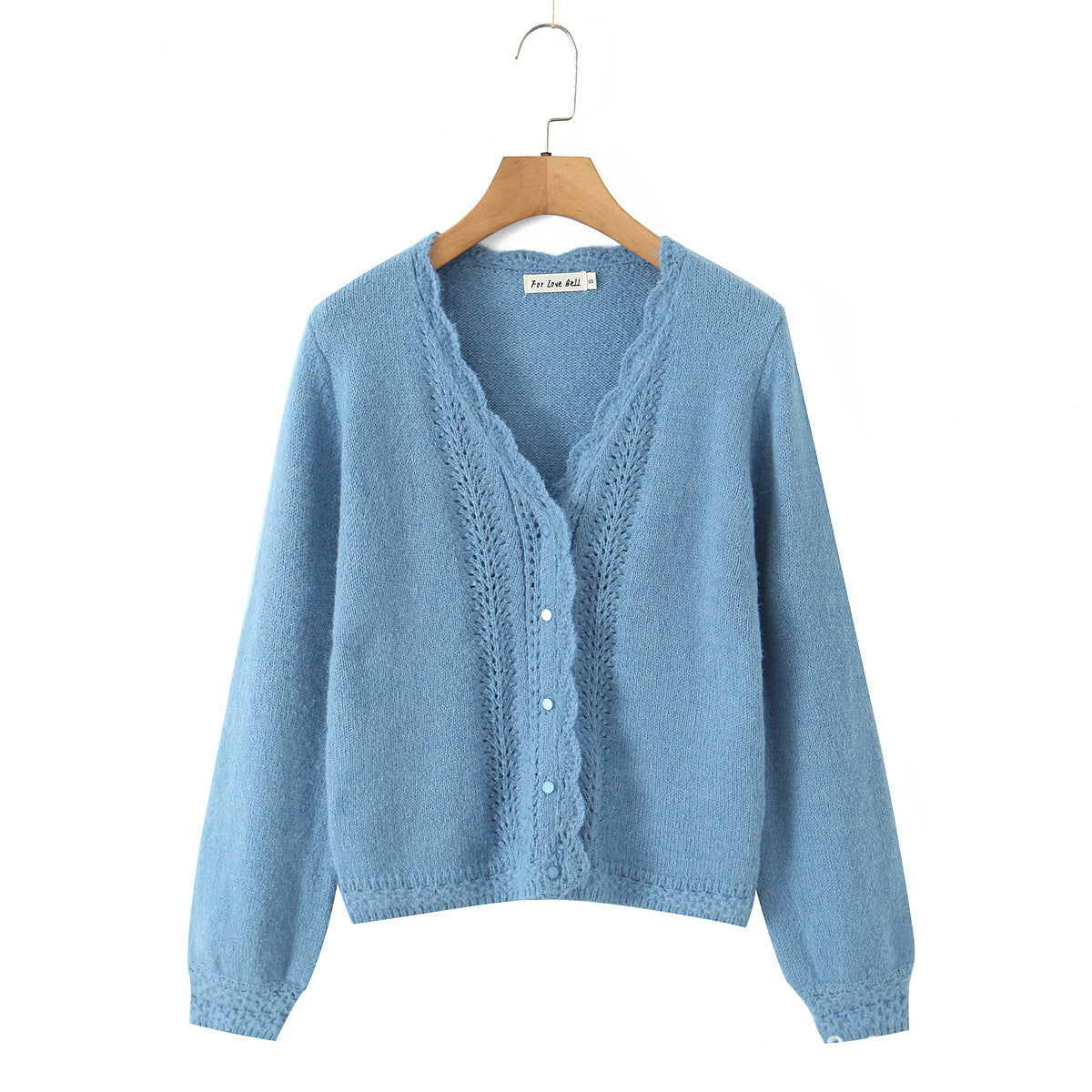 Crocheted Puff Sleeve Knitted Cardigan