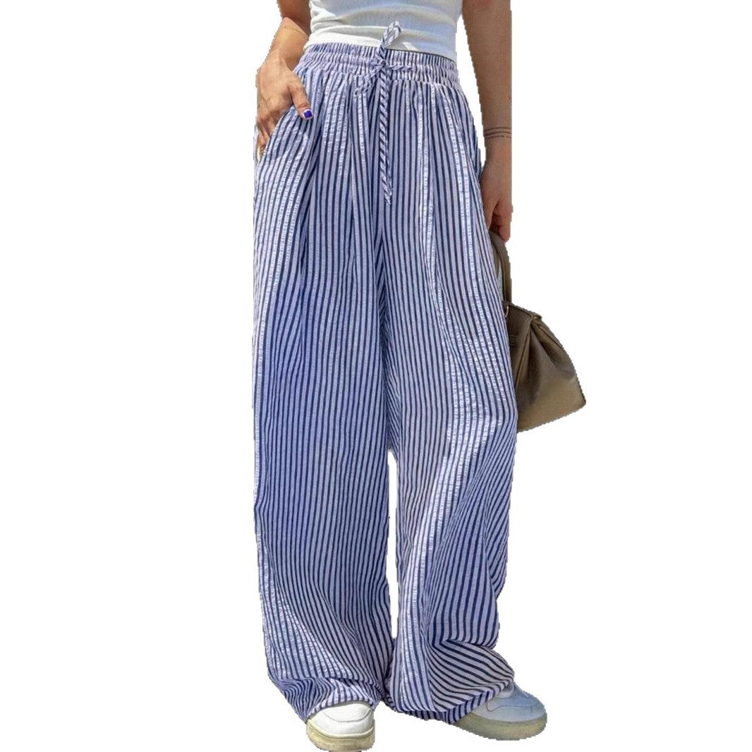 Women's High Waist Loose Casual Striped Straight-leg Pants