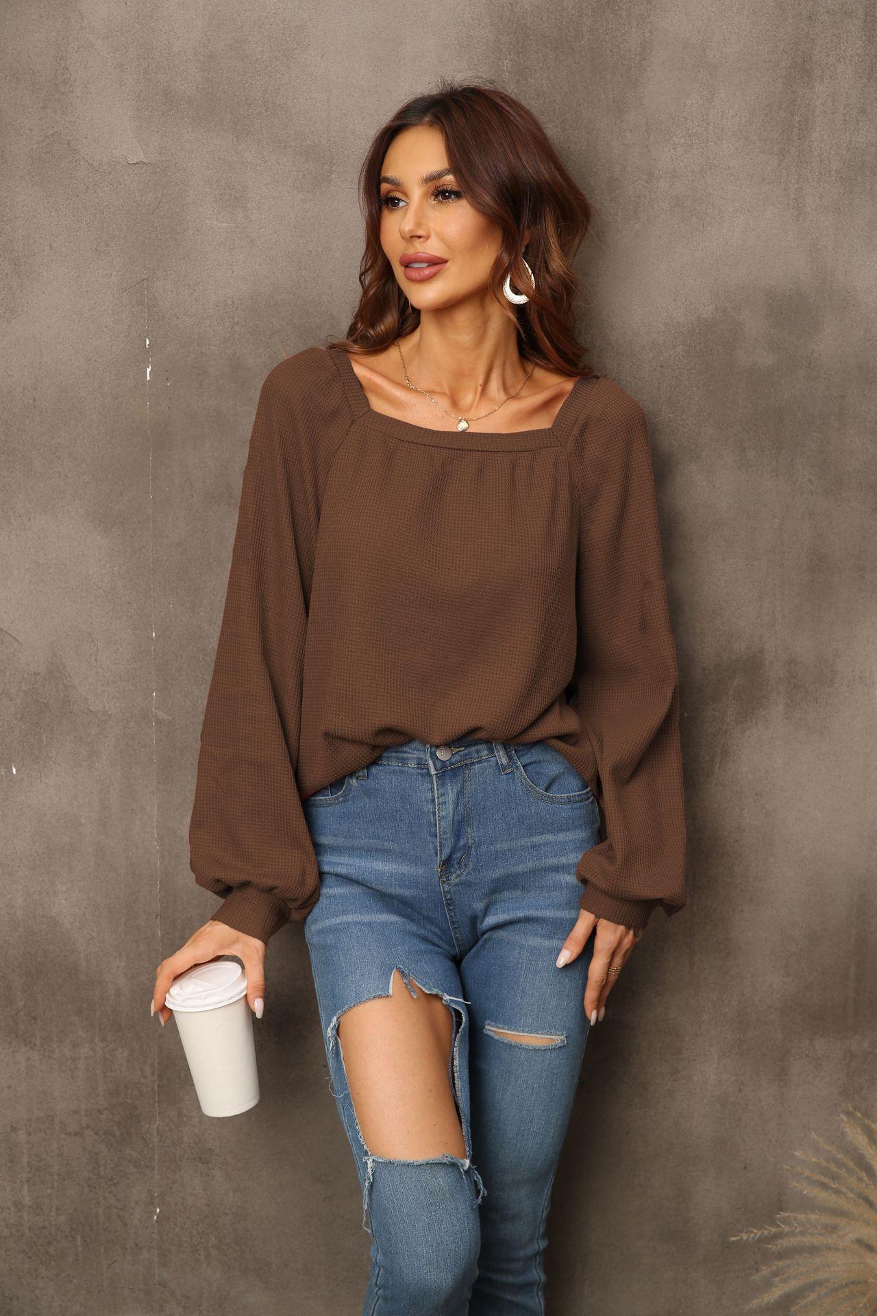 Women's New Square Neck Loose Pullover Bottoming Shirt