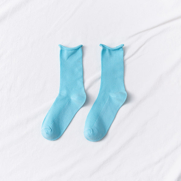 Women's Mid-tube Socks Thin Candy Color Rolled Edge Cotton