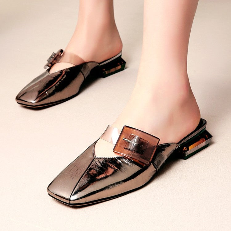 Crystal Heel Half Sandals Slippers Women All-match First Layer Cowhide