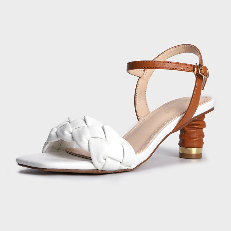 Woven High Heel Sandals New Square Toe