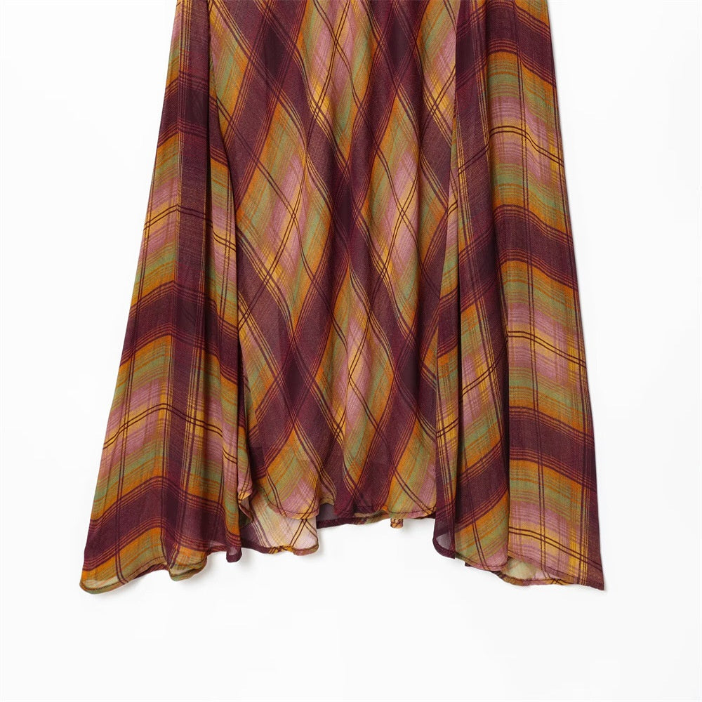 Designer-style Plaid Mid-rise Midi Skirt