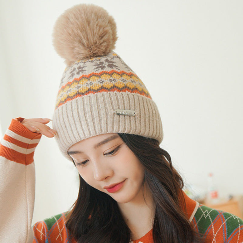 Ladies Fashion Ball Thread Ear Protection Hat