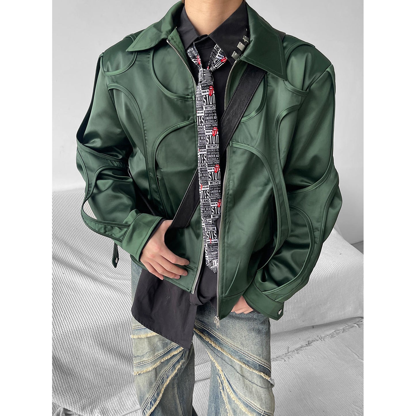 Men's Stitching Solid Color Design Stand-up Collar Jacket