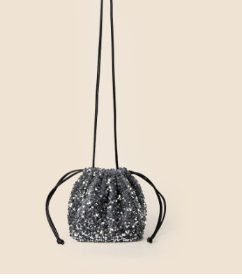 Drawstring Pull String Shoulder Bag Women's Starry Sequins