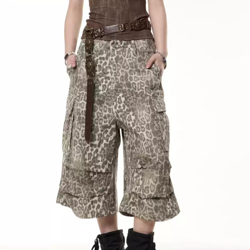 Vintage Leopard Print Workwear Shorts Women's Summer Loose Street Slimming