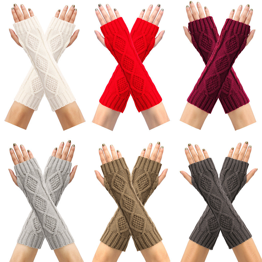 Diamond Knit Half Finger Bracers Extended Fingerless Arm Cover