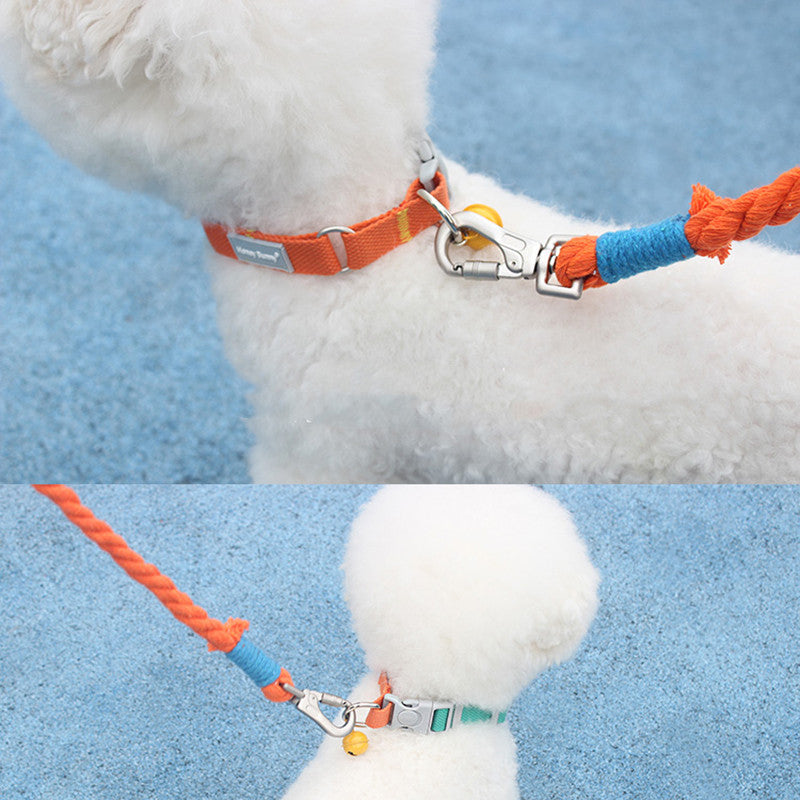 Honeybunny Pet Color Matching Collar Traction Rope To Send Bells