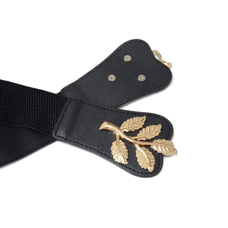 Ladies Allmatch Decorative Leaf Elastic Elastic Waistband