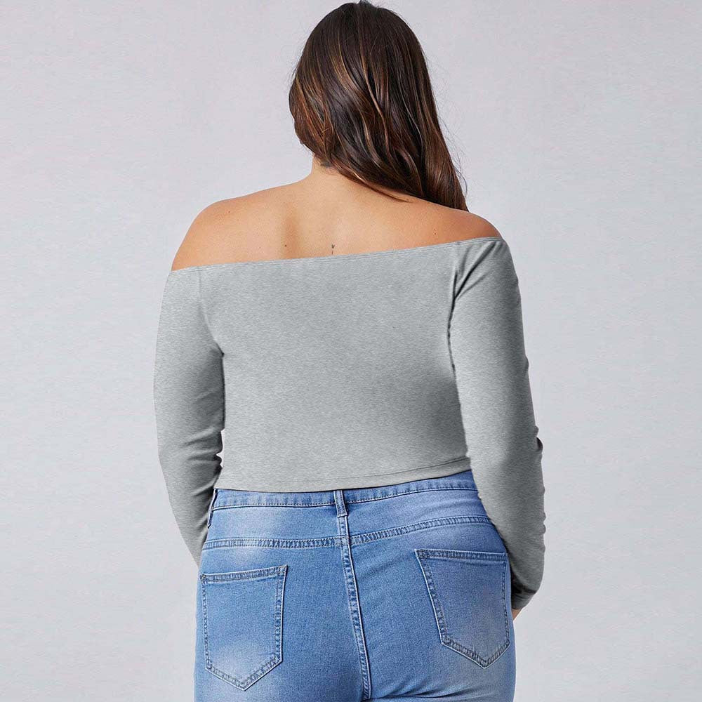 Simple Style Off-shoulder Slim-fit Long-sleeve Top For Autumn And Winter