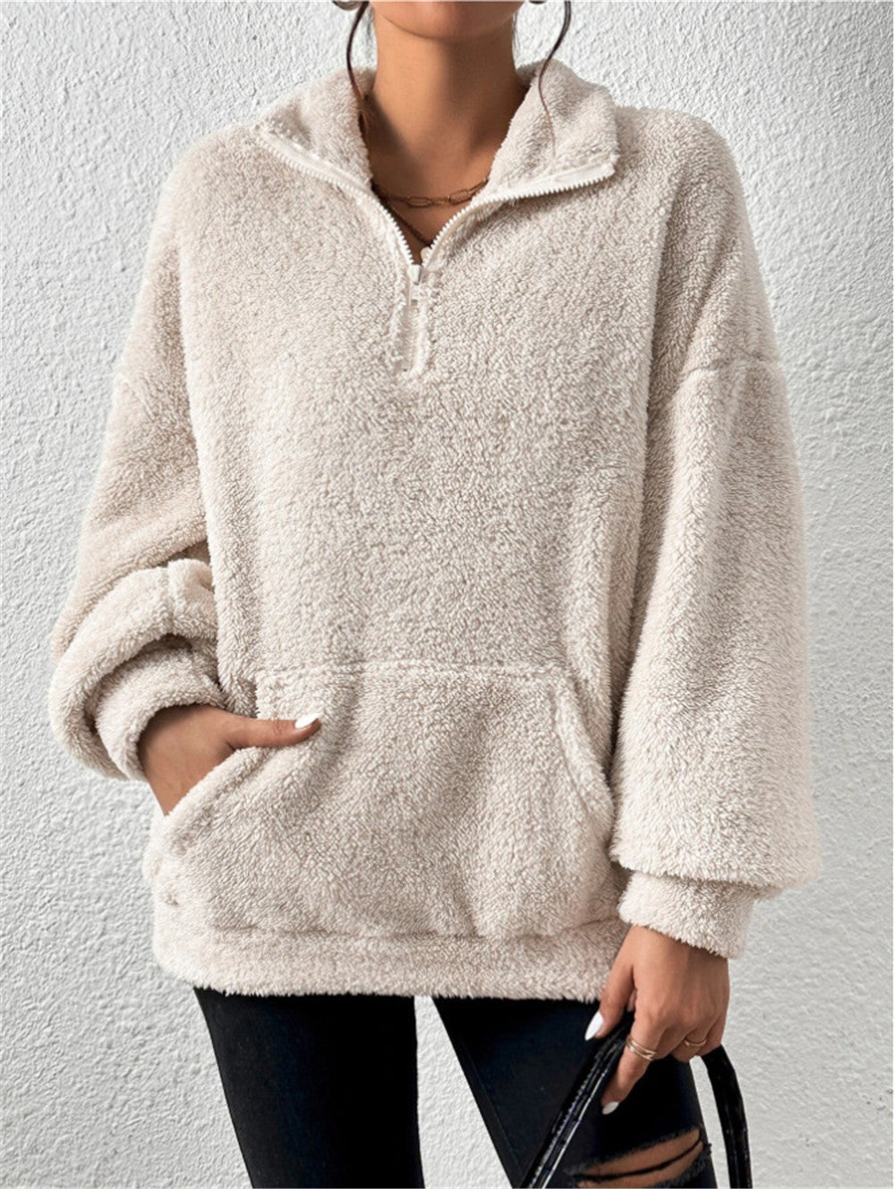 Efterår og vinter europæisk og amerikansk fløjls sweater med standkrave