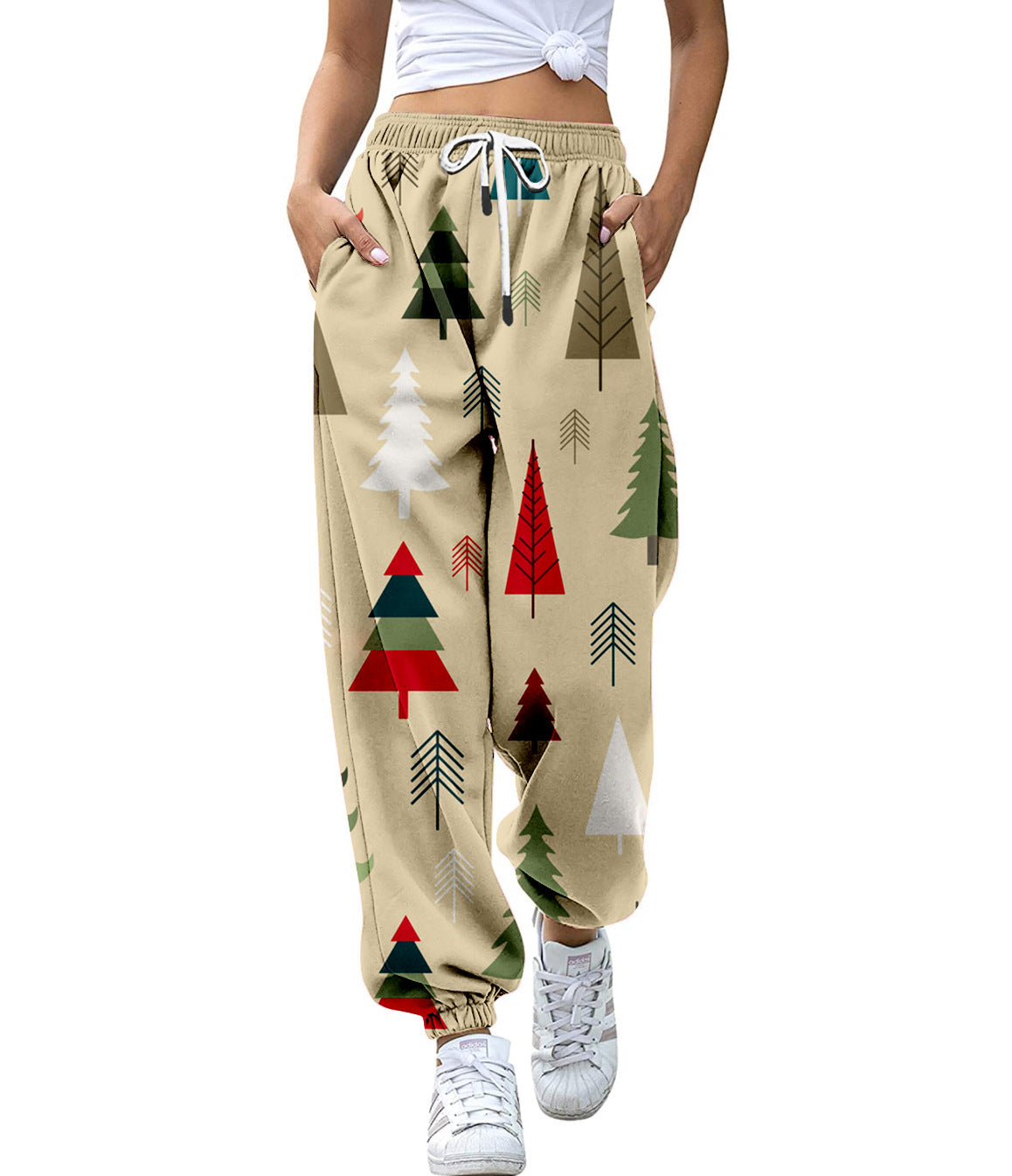 European And American Christmas High Waist Loose 3d Printed Casual Drawstring Women's Sports Casual Pants