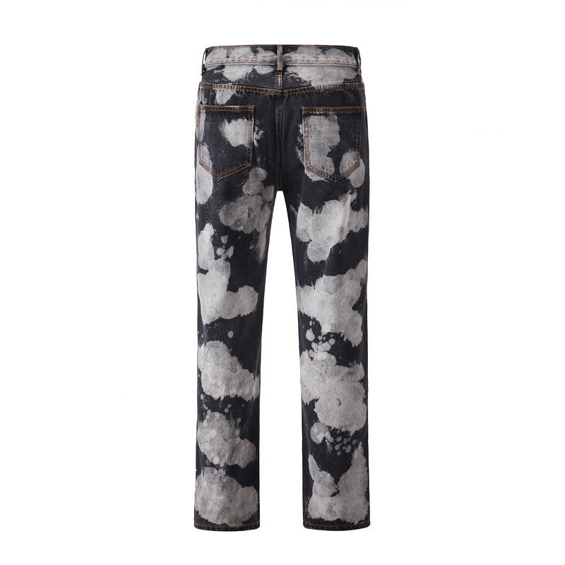 Individualized Tie-dyed Cloud Casual Straight Jeans