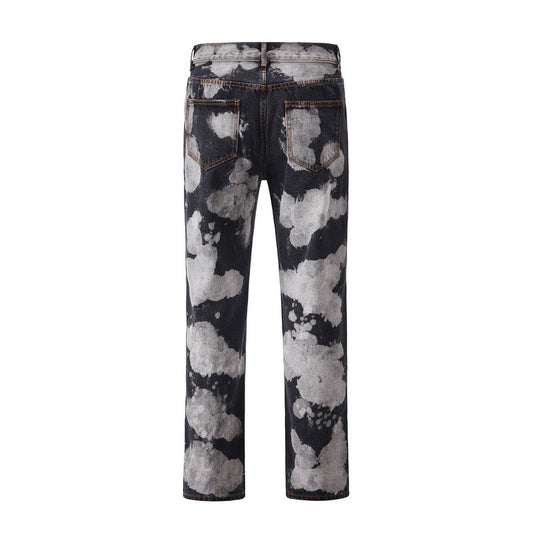 Individualized Tie-dyed Cloud Casual Straight Jeans