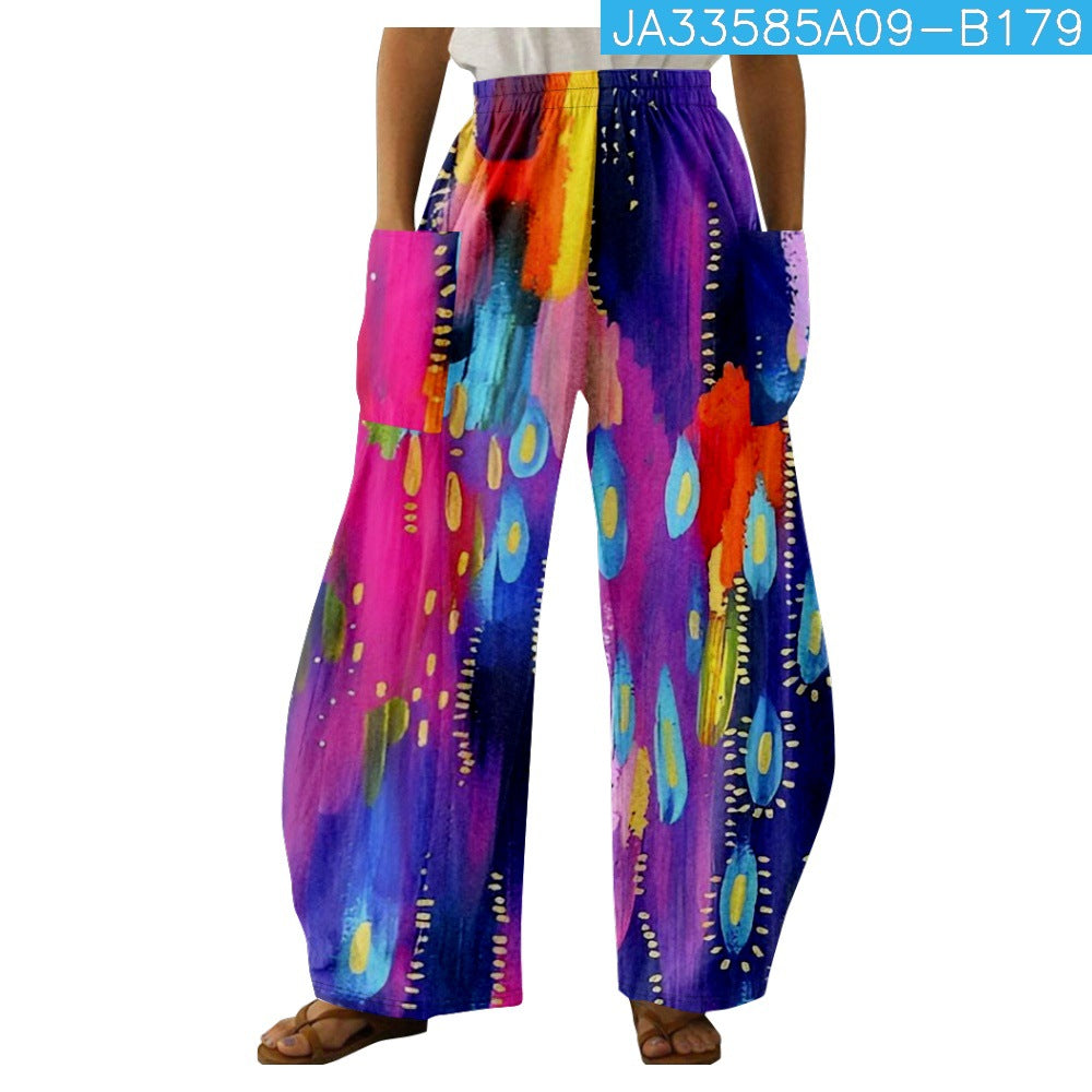 Women's Fashionable Printed Double-pocket Trousers