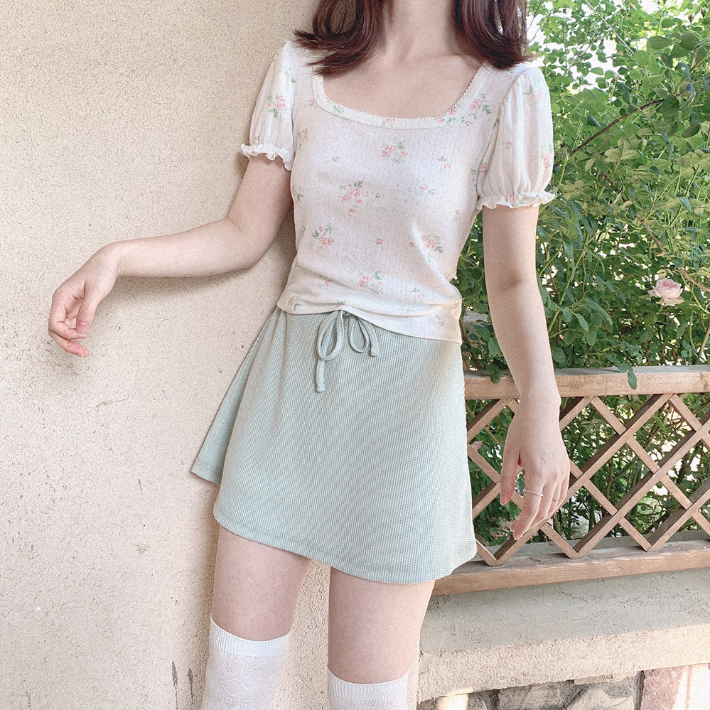 Retro French Girl Cream Rose Short Sleeves