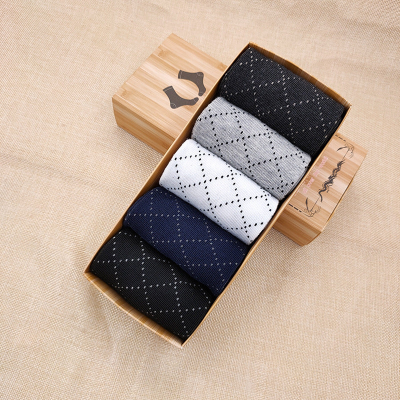 Solidcolor Mid-calf Length Men's Socks Boxed  5 Pairs