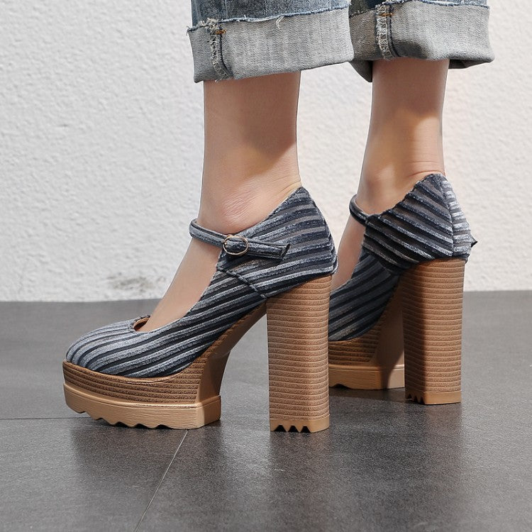Women's Trendy Striped Suede High-heeled Shoes