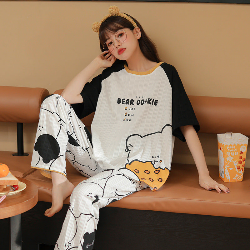 Summer Pajamas Women's Short-sleeved Trousers Cotton Two-piece Set