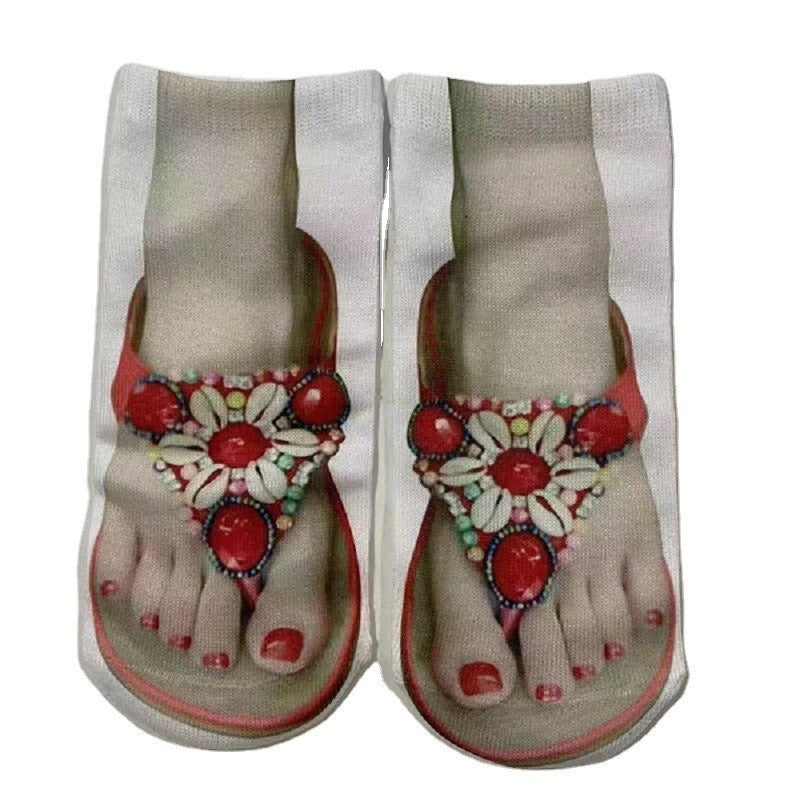 Women's Fashion Simple Flip-flop Print Socks