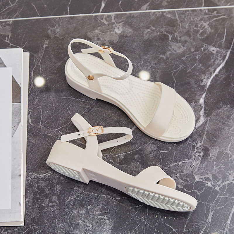 Forår Og Sommer Nye Jelly Sko HY Dame TPU Flade Skridsikre Jelly Slippers Mode Hul Sandaler