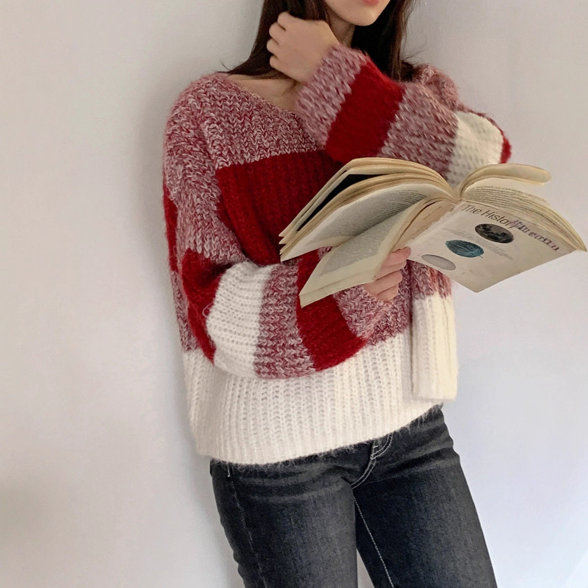 Christmas Sweater Mohair Off-shoulder Sweater For Fall And Winter