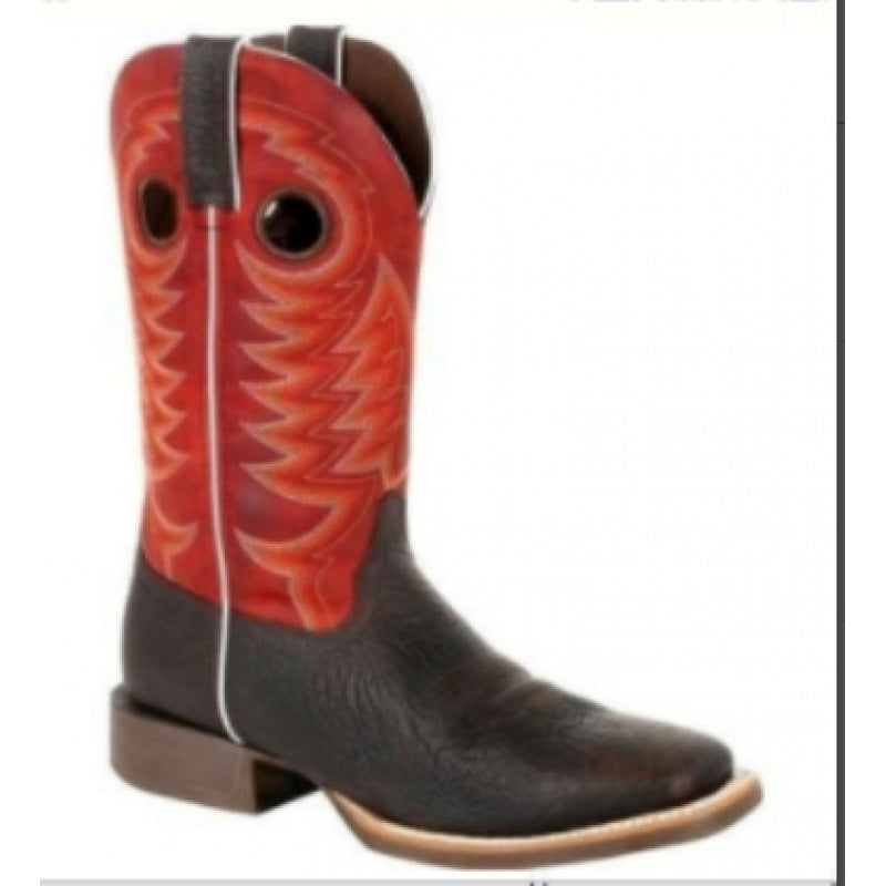 New Retro Men's Totem Embroidered Square Toe Martin Boots