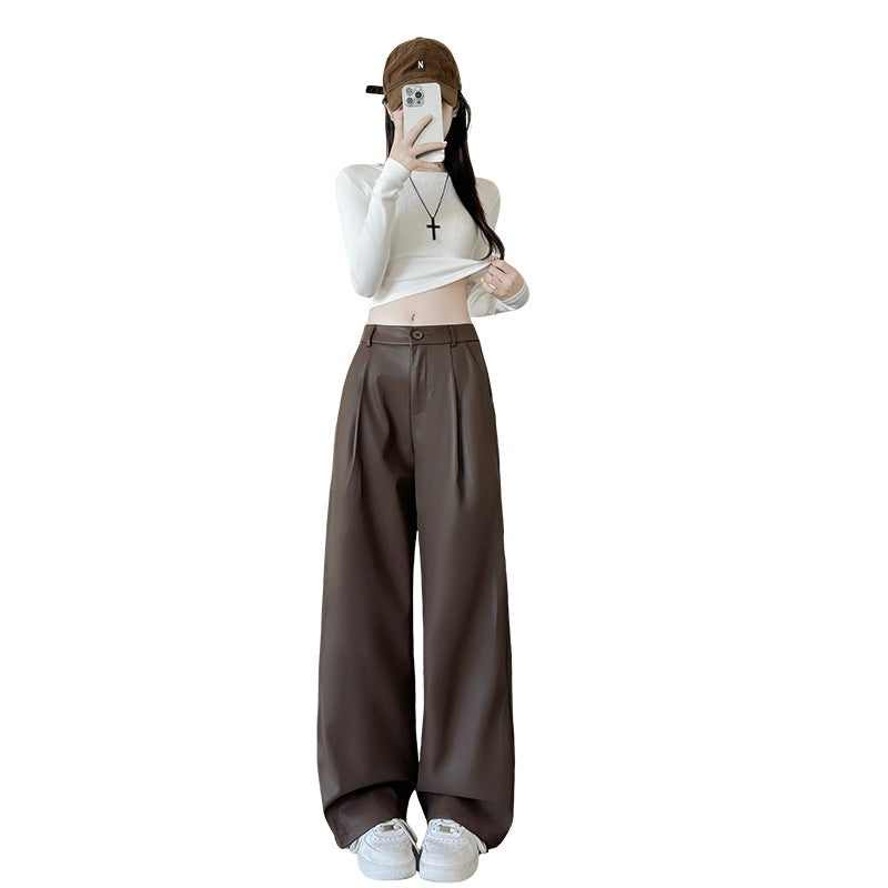 Womens Stylish Casual High-waisted Slimming Wide-leg Pants