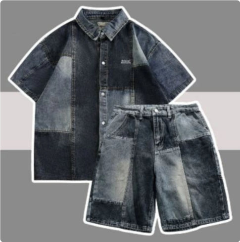 Spring American Fashion Brand Worn Looking Washed-out Patchwork Denim Jacket Hip Hop Versatile Workwear Jacket