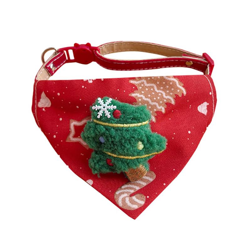 Christmas Pet Large Handkerchief Scarf, Red Santa Claus And Christmas Tree Pattern, One Size Suitable For All 9.06-15.75 Inches.Adjustable Festival Collars For Cats And Dogs