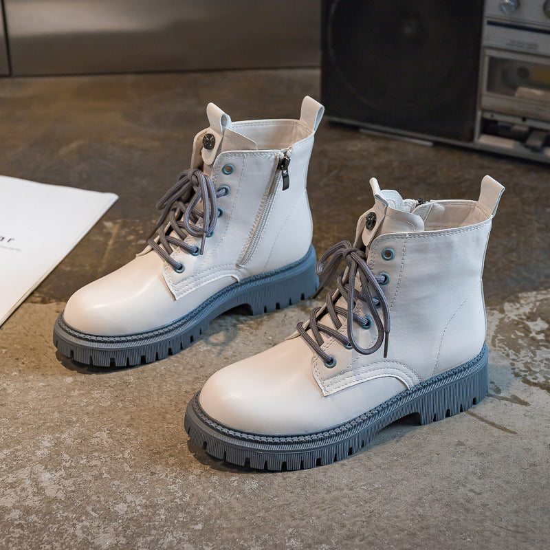 Simple Women's Thick-soled Mid-tube White Martin Boots