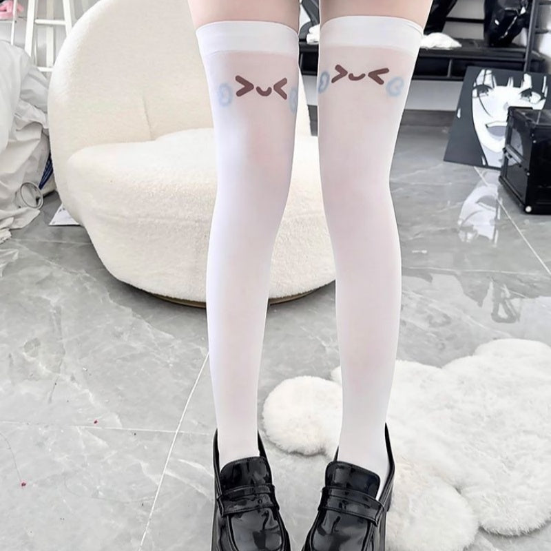 Face Text Cute Printing Knee Socks