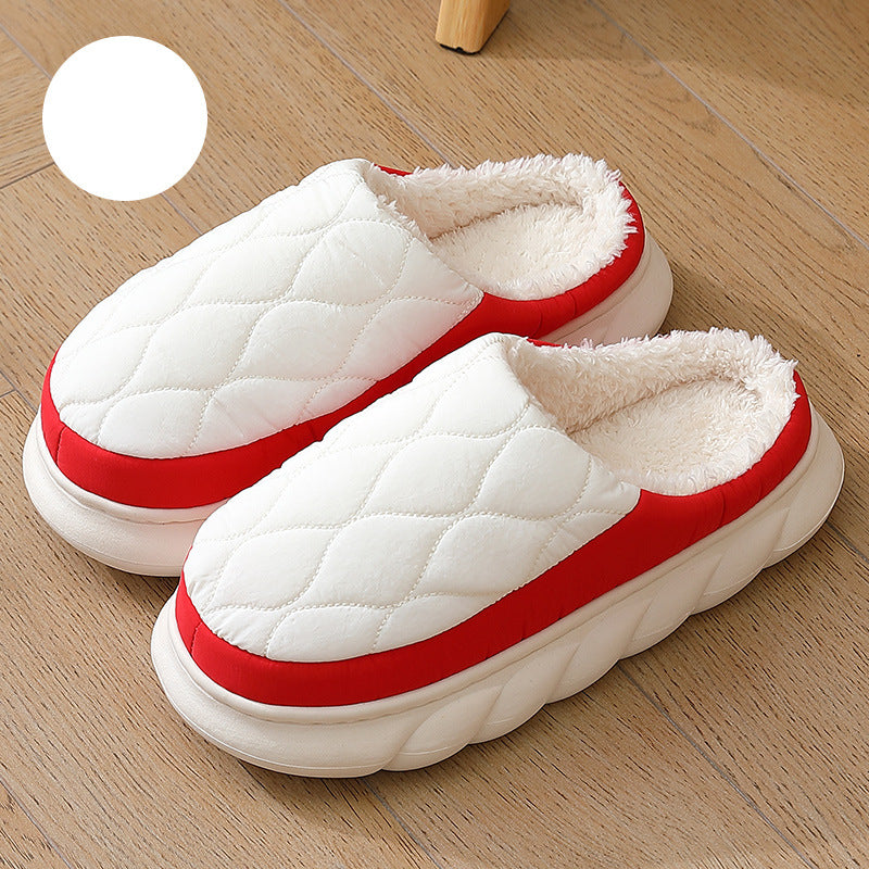 Plaid Down Slippers Warm Winter House Shoes