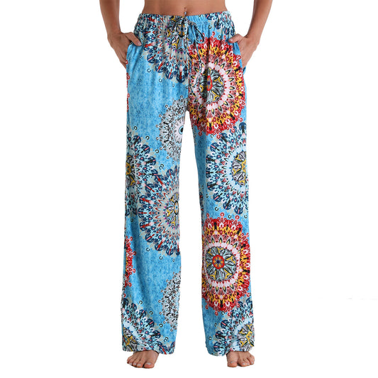 Stretch Cotton Straight-leg Pants Printing Elastic Cord Trousers