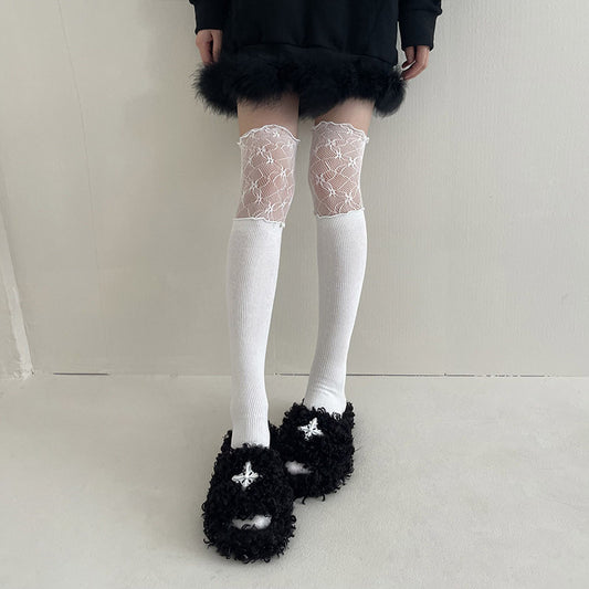 Women's Lace Splicing Fake High Tube Knee Socks