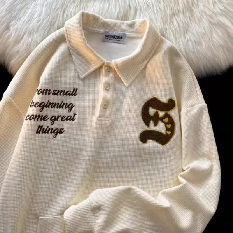 American Polo Shirt Embroidered Waffle Sweater Women's Autumn Thin