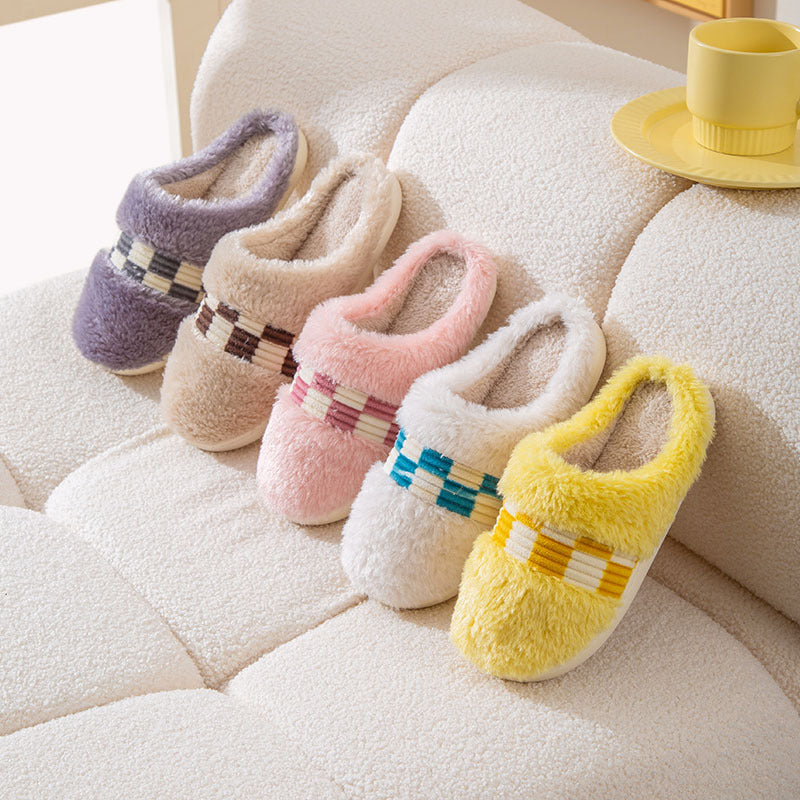 Plaid Couple Home Warm Cotton Slippers