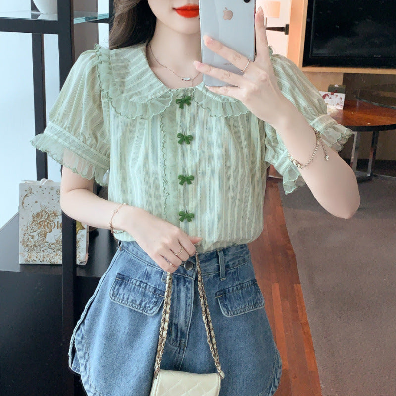 Doll Collar Bell Sleeve Lace Shirt Chiffon Shirt Top