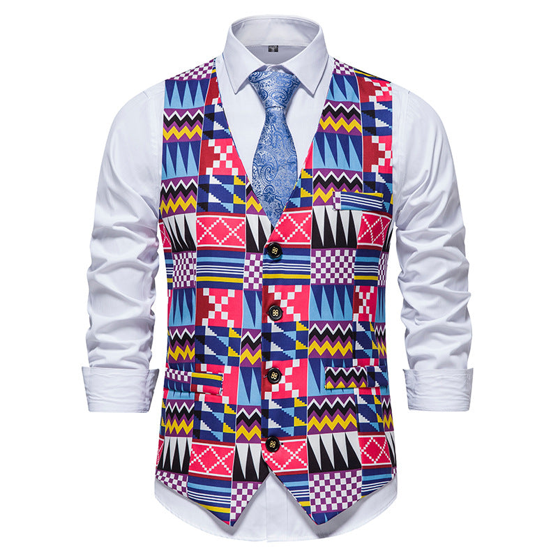 Men's Fashion Casual Patchwork Slim Fit Flower Vest