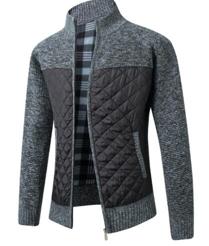Autumn And Winter Men's Stand Collar Striped Plaid Zipper Plush