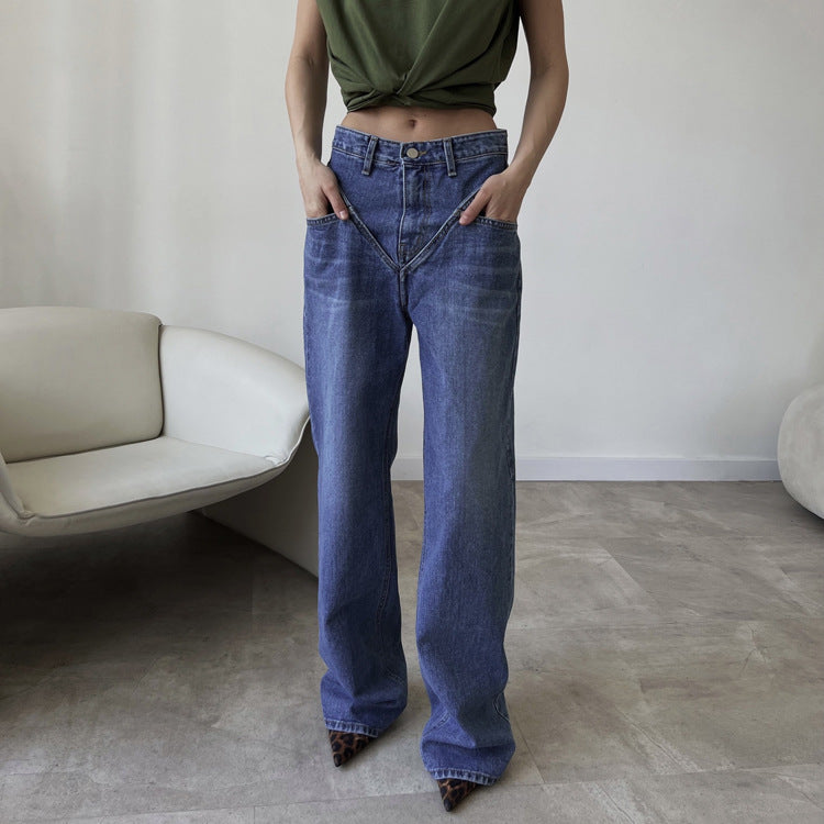 Women's American Style Retro High Waist Straight Jeans