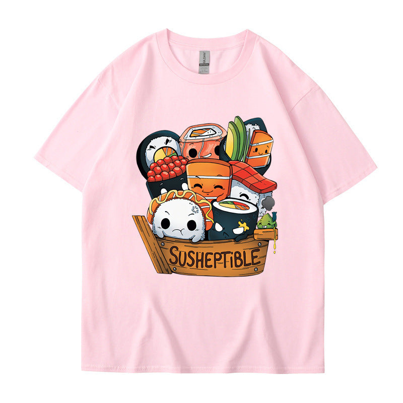 Foreign Trade New European And American Food Sushi Baby Style Printing Men And Women Short Sleeve