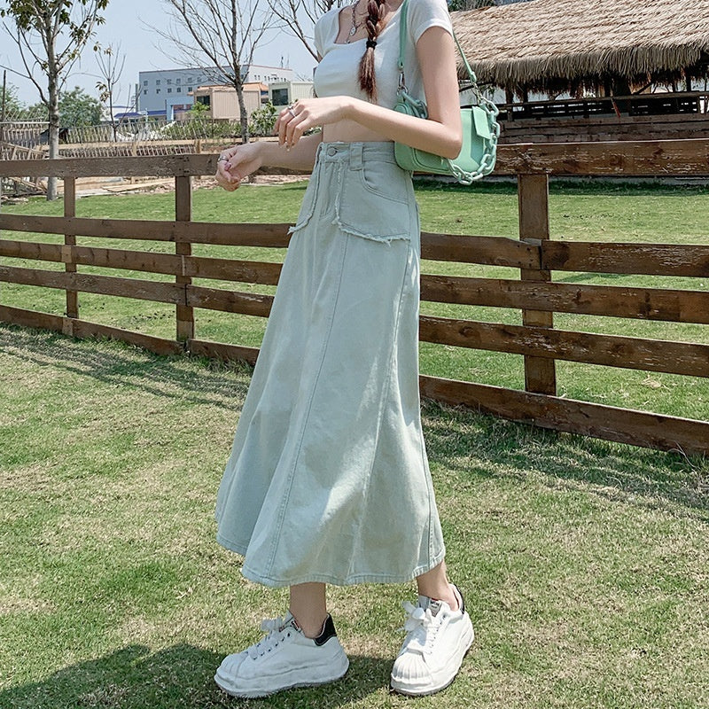 Summer New Women's Denim Skirt High Waist Denim Fishtail Skirt Loose And Slimming