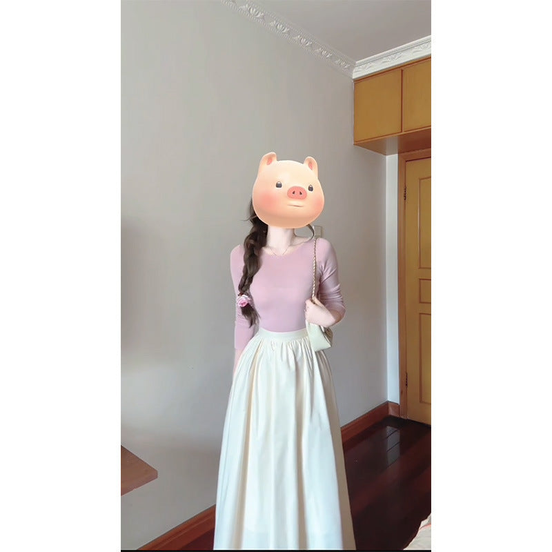 Women's Slim Fit Long Sleeve Top High Waist Skirt Set