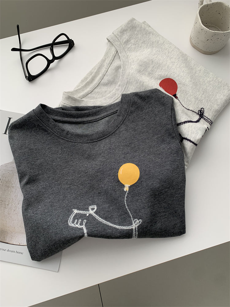 Women's Loose-fitting Casual Round-neck Short-sleeved Balloon Puppy T-shirt