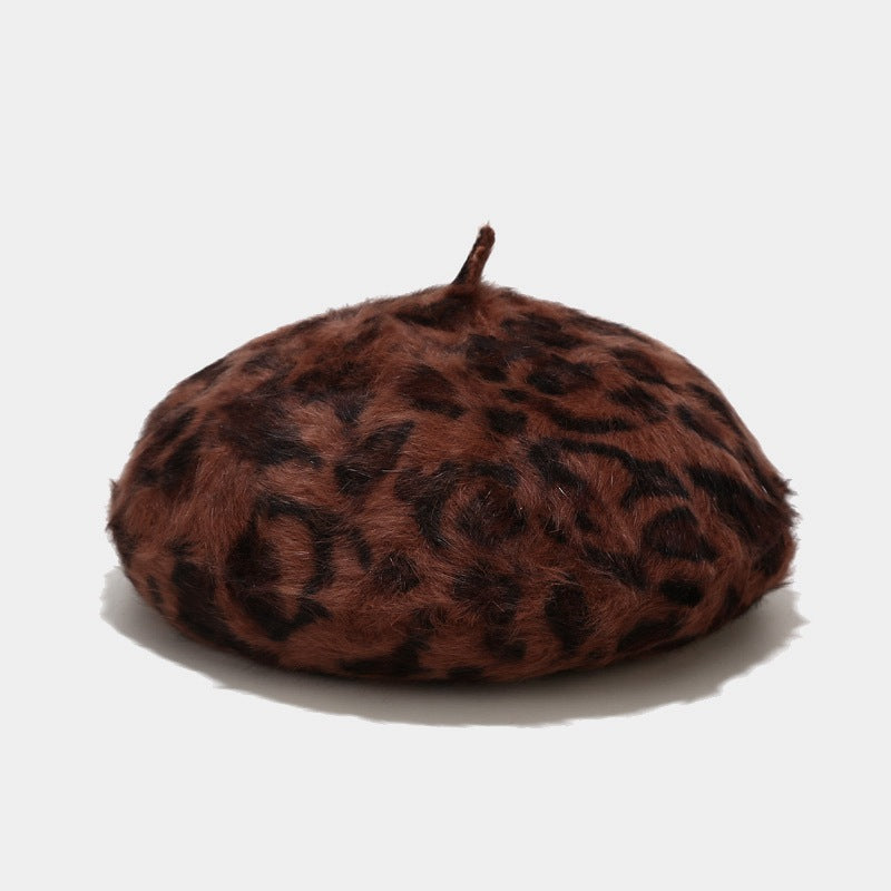 Rabbit Fur Beret Print Leopard Painter Hat Warm Bud