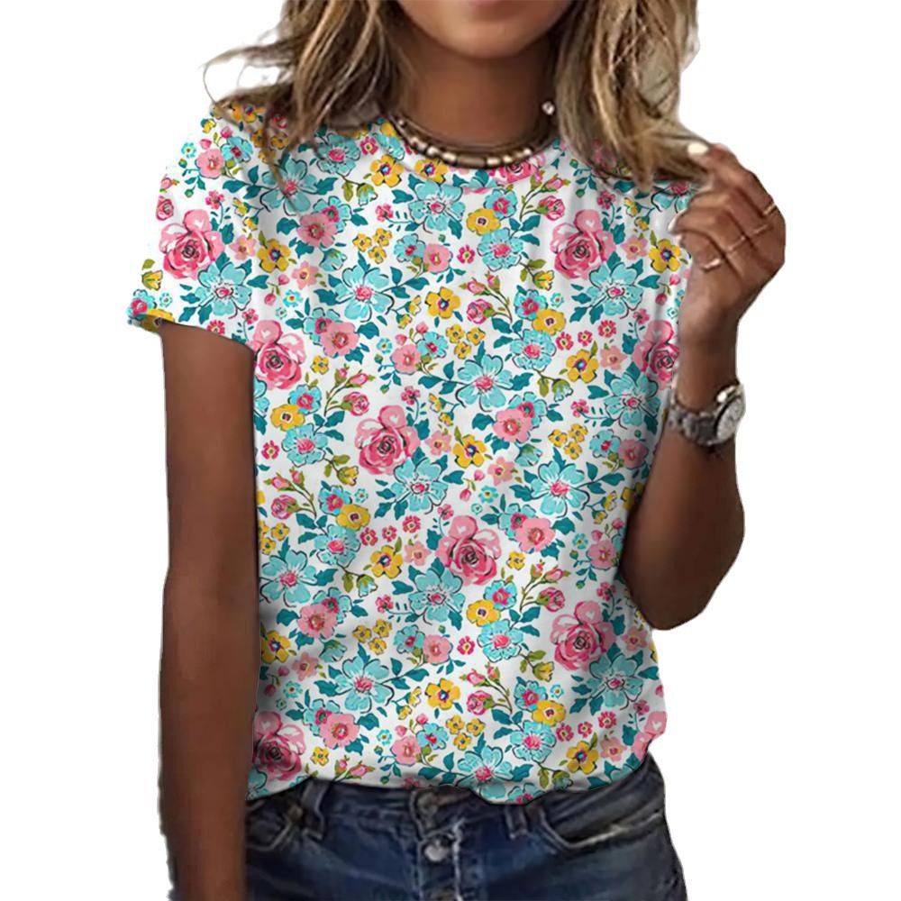 Casual Floral Style Printing Women's Summer T-shirt