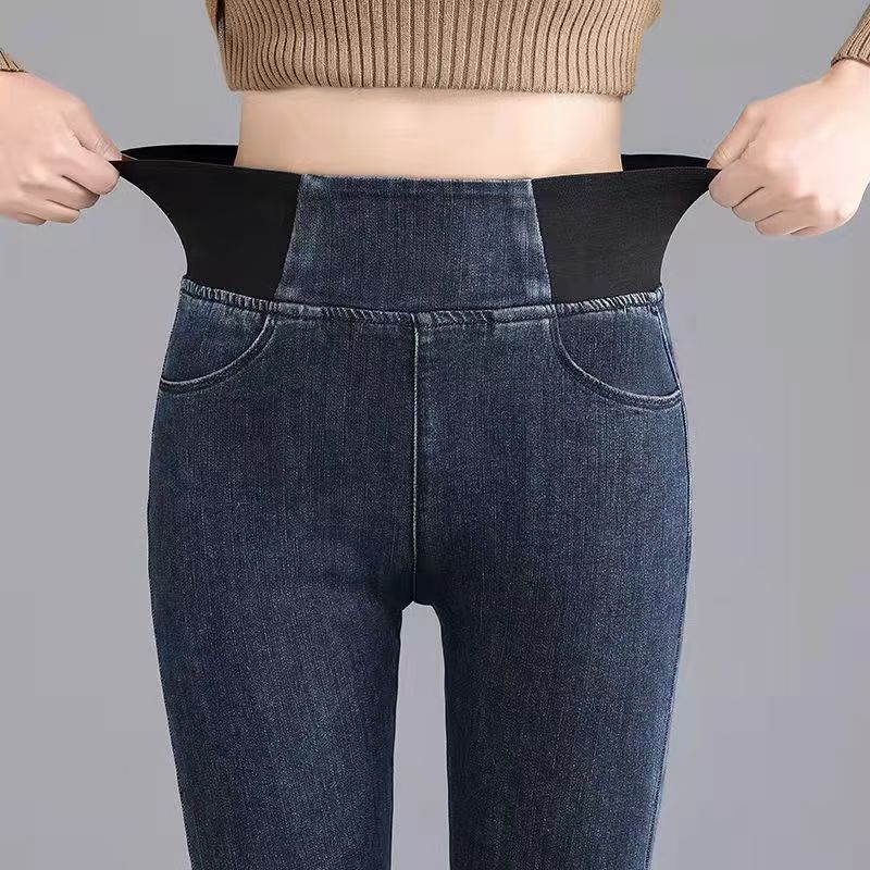 Womens High-waisted Skinny Jeans With A Stretchy Elastic Waist And Cozy Fleece Lining