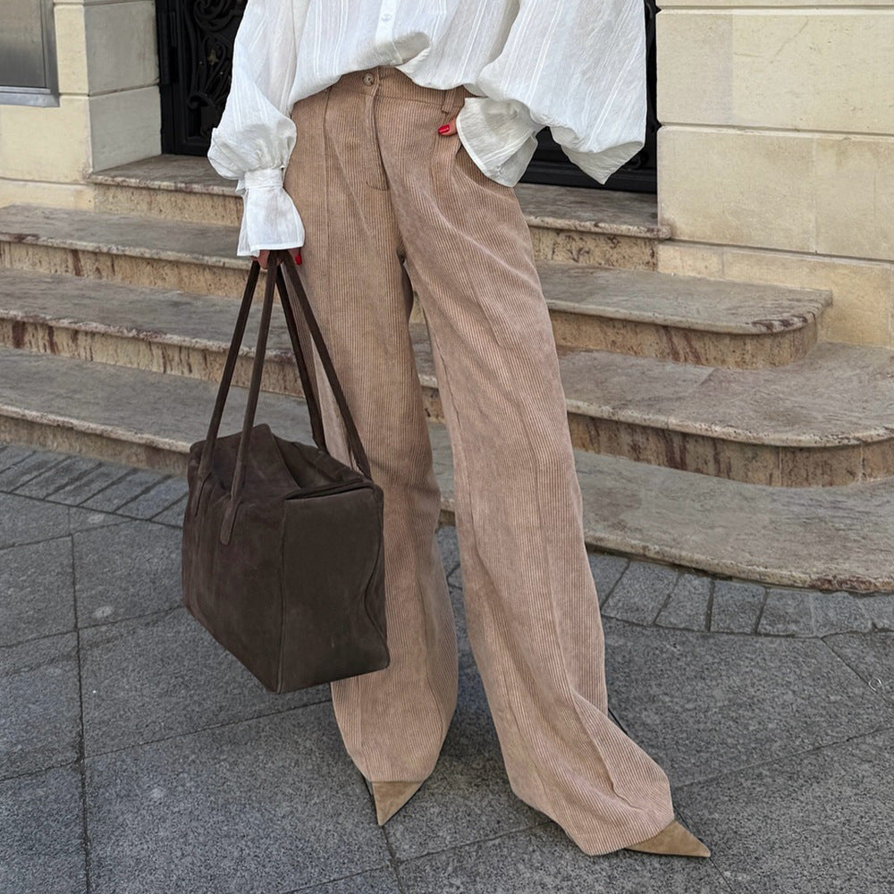 Womens Retro-Style Wide-Leg Loose-Fit Casual Trousers In American Style